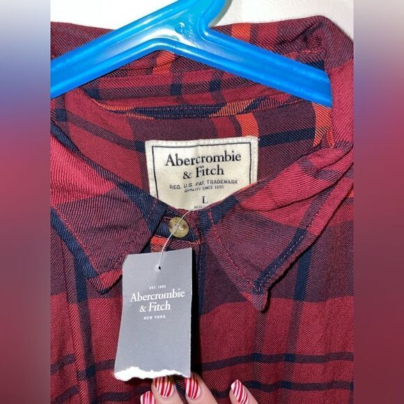 Abercombie & fitch plaid shirt red orange blue - Picture 4 of 5